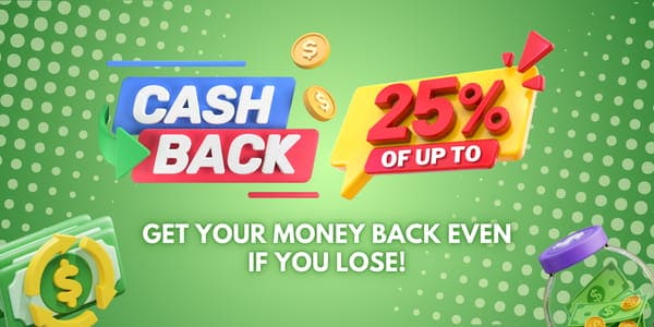 Playtime Apps 25 percent cashback banner with dollar coins on a dotted green background